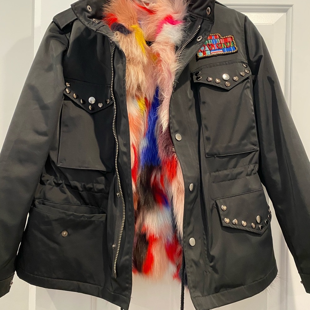 Jocelyn Military Real Fur Jacket- 2 in 1 Jacket and Vest